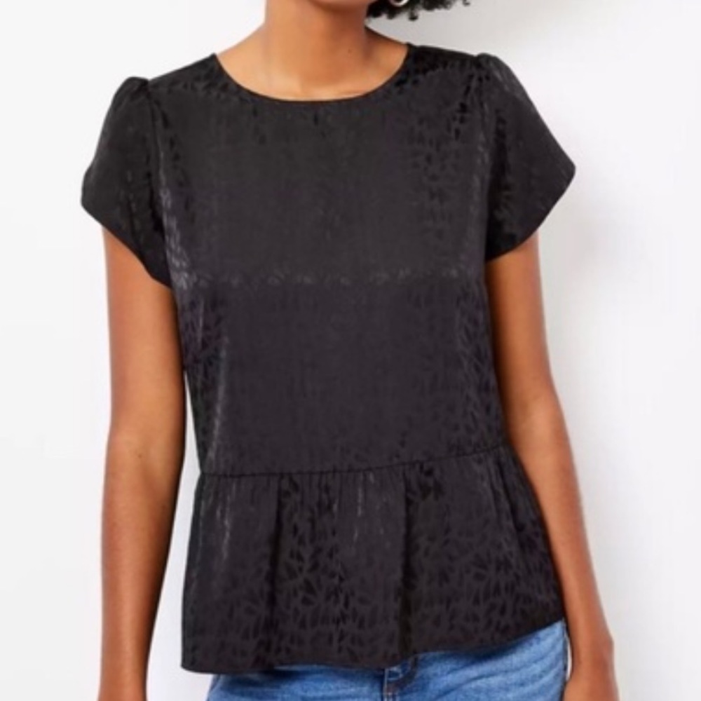 LOFT Black Short Sleeve Peplum Blouse